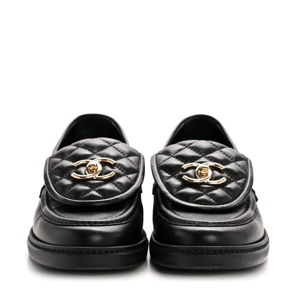 CHANEL Black Lambskin Quilted Loafers - Picture 2 of 8